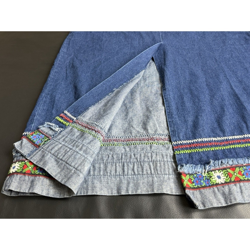 On The‎ Verge Vintage Denim Maxi Skirt Embroidered Floral Boho Cottagecore M USA - Picture 5 of 10